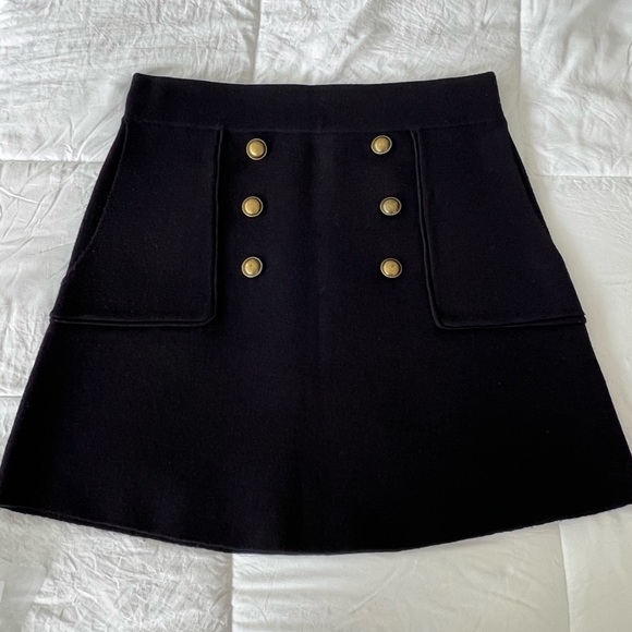 Zara Merino Wool Navy Skirt with Gold Buttons - Picture 1 of 8